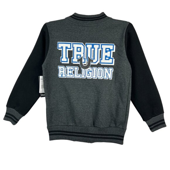 True Religion Boys Graphic Zip-Up Jacket M (10/12) Black & Gray Ribbed Trim NWT - Picture 2 of 11